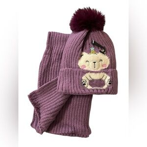 SOFT PURPLE ADORABLE ANIMAL HAT AND SCARF SET FOR CHILDREN NWT
